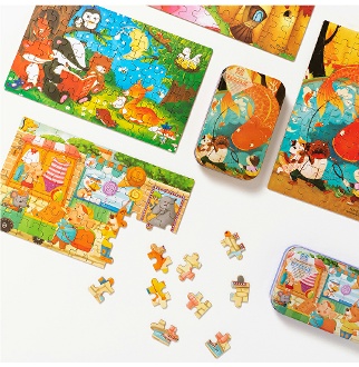 틴케이스 60pcs 동물 동화 퍼즐 14종 유아 어린이 아동 DIY 이솝 우화 명작 그림 액자 유치원 초등