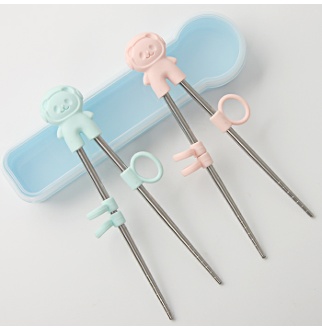 유아 연습젓가락 교정젓가락 어린이 아기 아동 스텐식기 수저 선물 어린이집 유치원 3단계 올바른 젓가락질