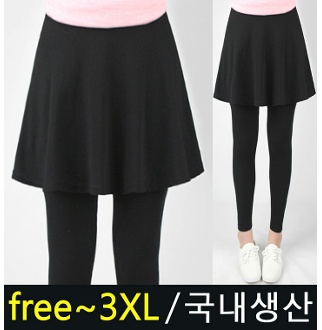 국산 봄 가을 여성 빅사이즈 3부 플레어 치마레깅스 여자 편한 밴딩 면스판 후레아 치렝스 루비 치랭스