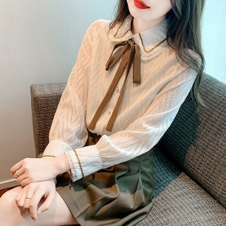 타이블라우스 리본 블라우스 린넨 카라 리본타이 정장 하객룩 결혼식 셔츠 여성