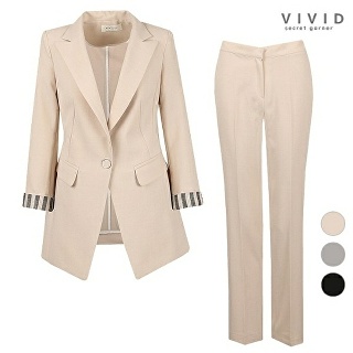 [비비드 시크릿가너]VIVID SET 여성모던소매배색 여름 정장자켓+팬츠 세트_P322383687