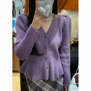 한국 스타일 V-neck 니트 카디건 우아한 가을과 겨울 새로운 슬림 핏 짧은 최고 여성 기질 슬리밍 야외