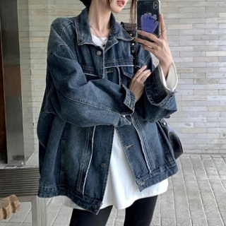 여성 데님 빈티지 청 자켓 점퍼 잠바 오버핏 와일드 캐주얼 블루진 아우터 모던 스타일 패션 디자인 트렌드 데