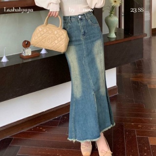 청 스커트 플레어 연청 데님 미디 진청 롱
