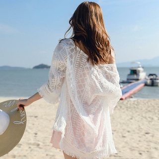 해변 여름 레이스 쉬폰 가디건 롱 비치 비키니커버업 비치웨어 커버업 리조트 휴양지 보헤미안
