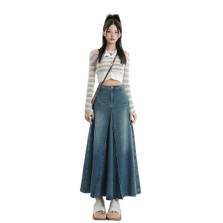 롱데님 스커트 코디 청치마 랩 롱 앞트임