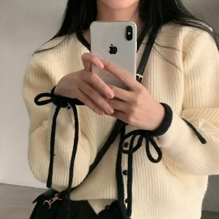 크롭가디건 여름가디건 여자 여성 봄 볼레로 디자인 레이스 업 V-neck 크롭 스웨터 겉옷 스타일 가을과 겨