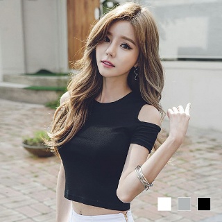 여성 어깨트임 포인트 크롭 반팔티셔츠