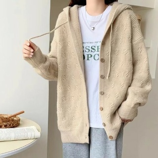 후드 가디건 여성 신상 이른봄 루즈핏 순색 트위드 도톰 니트 OP1 mob1