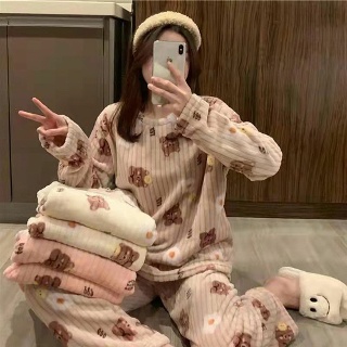 여성 곰돌이 골지 보들 극세사 수면잠옷 파자마 세트