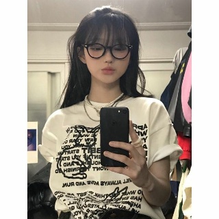 만화 인쇄 짧은 소매 티셔츠 여성, 트렌디 한 틈새 디자인 슬리밍 연령-느슨한 상단 오버 사이즈 달콤한 쿨