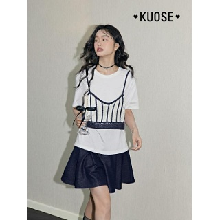 KUOSE 쿠오세조끼 스트라이프 캐미솔 조끼 KSJ2405003