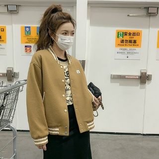 끄샵 여성 봄가을 빈티지 야구 숏캐주얼 카키색 점퍼 OPH1