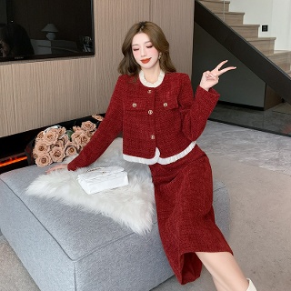 윈터솔져 여자데일리룩 정장세트 모직 KUK4 키작 투피스세트 귀걸이 목