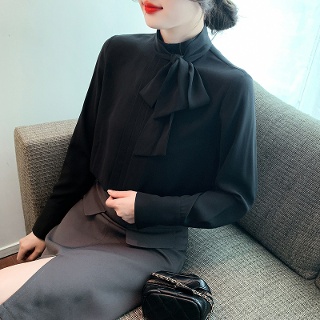 여자 쉬폰블라우 코디 봄가을 와일드 리본 긴팔 쉬폰 블라우스 상의 DU