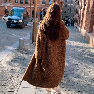와칸다 여성여친 코트 하프 키작 울 모피 일체형 스웨이드 퍼 오버사이즈 오버핏 모직 KKE4