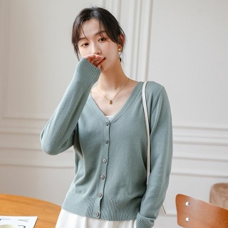 여성 베이직 6컬러 니트 데일리 브이넥 긴팔 가디건