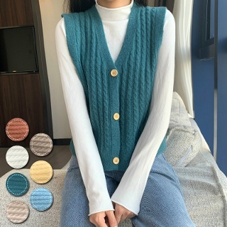 상상아울렛 여성 간절기 겨울 꽈배기 니트 조끼 브이넥 베스트