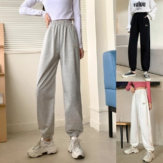 배기바지 자수 허리밴딩 바지 여성 트레이닝 무지개 조커 데일리 배기