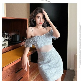 옥뚜브레 민소매 원피스 일자어깨 드레스 크로스 여름 나시 UNO2