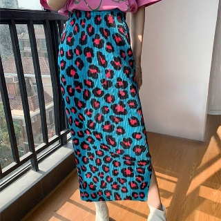 프릴스커트 주름치마 여성 쉬폰 플레어 스커트 여성용 레오파드 패턴 플리츠 스커트하프 스커트대형 슬림 미드 스