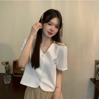 여자블라우스 오피스블라우스 브이넥 오피스룩 반팔셔츠 앞버튼