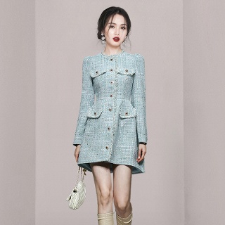 윈터솔져 여자데일리룩 코트 하프 싱글 A라인 세미 라운드 트위드 롱 엘레강스한 KUK3 가을 키작
