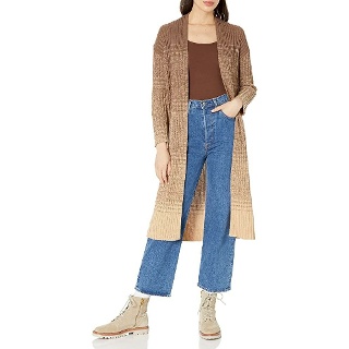 Cable Stitch 여성용 옴브레 리브드 롱 가디건 브라운 탠 XL