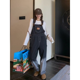 여성 여름 점프슈트 멜빵바지 S~5XL 데님 롱 그라데이션 찢청
