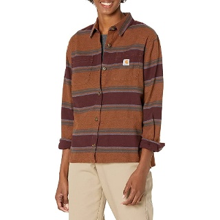 Carhartt 여성용 Rugged Flex 루즈 핏 미드웨이트 플란넬 긴소매 격자 무늬 셔츠, 브라운 스트