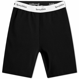 Sporty &amp; Rich Serif Logo Ribbed Cycling Shorts - Black