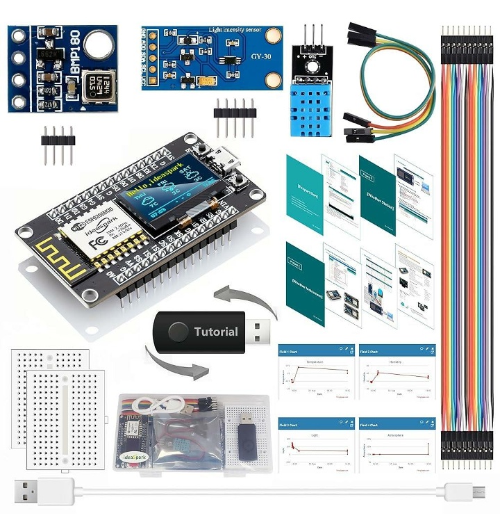 IDEASPARK ESP8266 기상 관측소 키트 DHT11 온도 습도 BMP180 대기압 BH1750FVI - 티몬